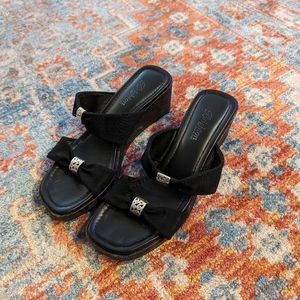 Brighton Vanna Women's 7 M Wedge Slide Sandals Silver Hardware Mesh Black Italy